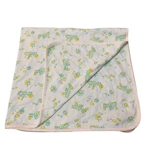 Carters Vintage 36" x 36" 100% Cotton Knit Baby Blanket Blue Green Yellow Toys